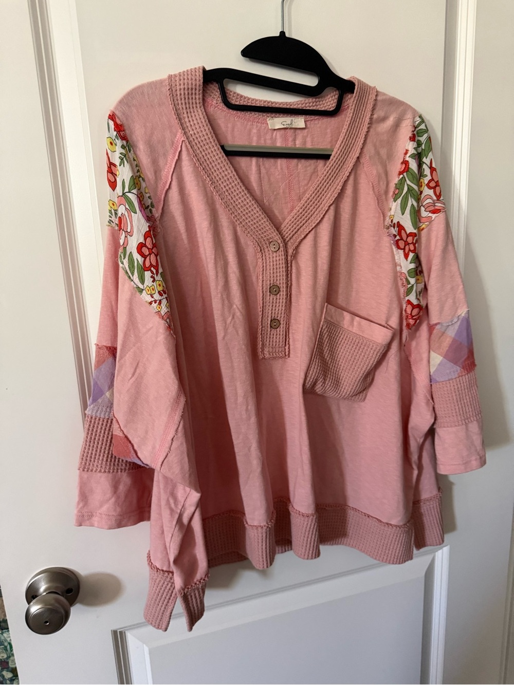 easel Blush Pink Waffle-Knit Henley Top
